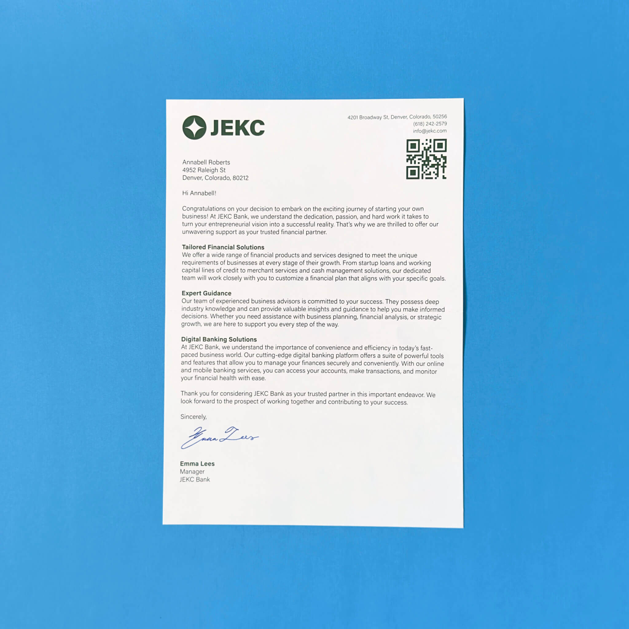 Executive letter example financial services